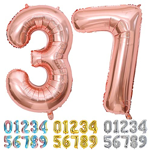 Ponmoo Foil Balloon Number 37/73 Rosegold, Giant Numbers 0 1 2 3 4 5 6 7 8 9 10-19 20-29 30-39 40-49 50-60-70-80-90-100, Large Balloons for Wedding Anniversary Birthday Party Decoration