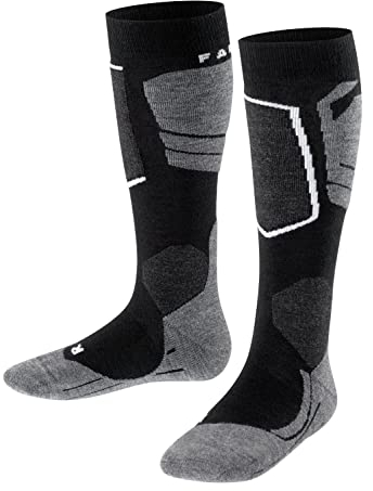 FALKE Unisex Kinder Skisocken SK4 Advanced K Kh Wolle Funktionsmaterial warm dünn 1 Paar, Schwarz Black-Mix 3010, 27-30