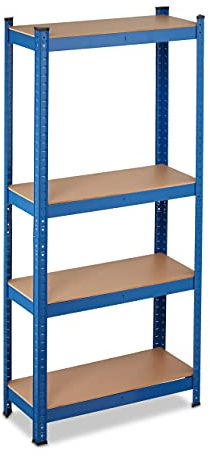 Relaxdays 10033047 Estantería Metálica, Estante Industrial, Cargas Pesadas hasta 700kg, 4 Baldas, 150x70x30 cm, Garaje, Azul, 1 unidad