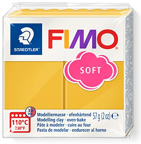 STAEDTLER ofenhärtende Modelliermasse FIMO soft, mango caramel, weich und geschmeidig, speziell für Einsteiger und Hobbykünstler, Normalblock 57g, 8020-T10