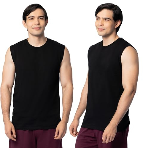 Fruit of the Loom Men's Eversoft Cotton Sleeveless T Shirts, Breathable & Moisture Wicking with Odor Control, Sizes S-4x Undershirt, Muscle-2 Pack-Black, XXL (Pack of 2)