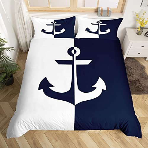 Ancre Décor Parure de Lit 140x200cm Enfants Nautique Thèmes Sets de Housse de Couette La Mer Côtière Housse de Couette Mer Adventure Marine Marine Bleu Blanc Décor Parure Housse de Couette