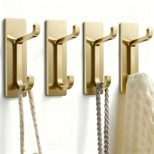 pickpiff Lot de 4 crochets autocollants, extra adhésifs de 4,5 kg (max), en acier inoxydable robuste, à coller sur le mur et la porte, crochets pour serviettes de salle de bain et manteaux, crochets