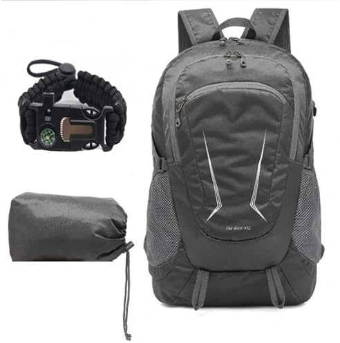 Profit Trekking-Rucksack, 40 l, für Reisen, Wandern, Radfahren, Klettern, Wandern, für Damen und Herren, ultraleicht, faltbar, mit verstellbarem Survival-Armband, grau