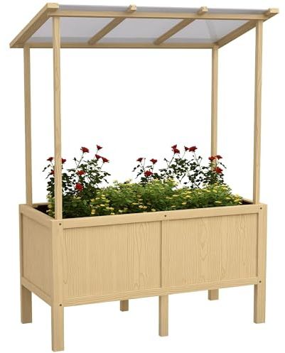 Cama elevada de Madera Outsunny, Marco frío con Tapa, Jardinera con vellón, Jardinera de Hierbas para jardín, balcón, 110 x 60 x 152 cm, Naturaleza