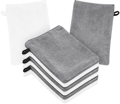 HOTUT Frottee Waschhandschuhe, 8er Set Waschhandschuhe，Waschlappen, Mikrofaser-Waschhandschuhe, Wiederverwendbare Make-up-Entferner Handschuhe, Weiches Gesichtshandschuh, 20x15CM