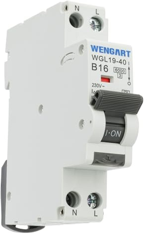 Wengart RCBO FI/LS-Schalter 16A 30mA Typ A, WGL19-40 Fehlerstrom-Leitungsschutzschalter AC 230V 6kA, 1P+N in nur 1TE (18mm), Kompakter Personenschutz für Haushalt & Gewerbe