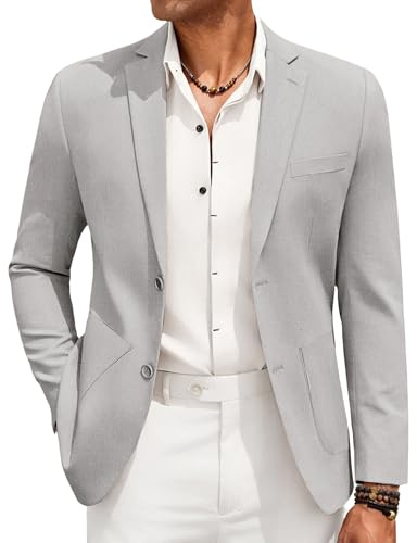 COOFANDY - Giacca da uomo, in stile casual, in lino, modello blazer, leggera, con due bottoni, giacca da abito, Grigio chiaro, XL