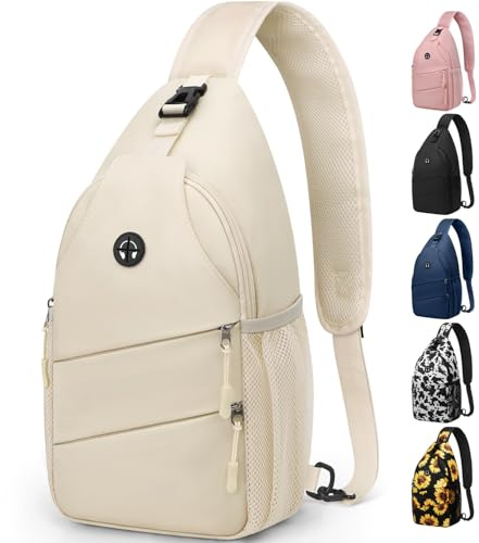 Pritent Crossbody Bags for Women Men Trendy Sling Bag Bakpack Casual Chest Bag with Convertible Shoulder Strap Travel Cross Body Bag for Hiking Traveling Outdoors(Beige)