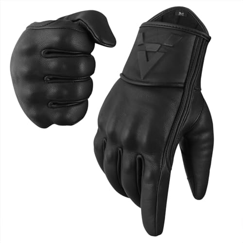 The AMA LOOK Premium Leather Motorbike Gloves, Knuckle Protector Touch Screen Compatible Motorcycle Gloves for Men (Black, XL)