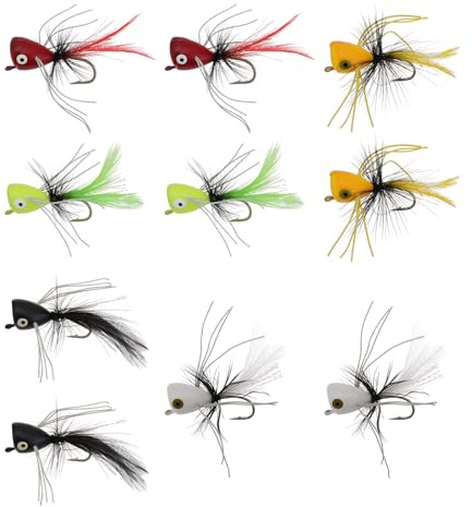 EMSea 10PCS Mosche Popper Pesca A Mosca Mosche Popper In Schiuma Pesca A Mosca Misura 6 Bianco Nero Rosso Giallo Arancione - Esche Superficie Spigole Persici Sole Trote Pesci Persici