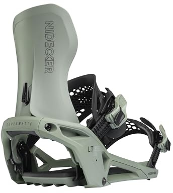 Nidecker LT Supermatic Snowboard Bindings – Automatic Dual-Entry Binding with Heel Pedal & Universal Fit - XL - Olive