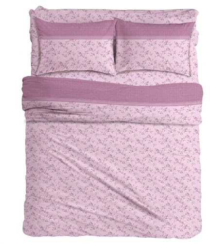 MAXIME MAISON - Completo Lenzuola Matrimoniali Cotone Stampate, Set Lenzuola Letto Matrimoniale con Federe, Lenzuolo in Cotone Anallergico, Biancheria da Letto Made in Italy (Iris Cipria)