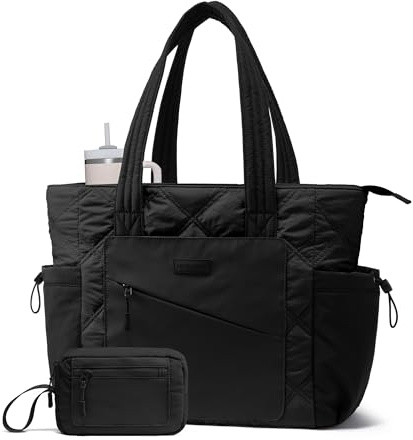 LOVEVOOK Shopper Tasche Damen Groß, Arbeitstasche Leicht Handtasche Puffer Tote Work Bag 15,6 Zoll Laptoptasche Schultasche, Bürotasche Lehrertasche Handbags Women für Uni Business Reisen, Schwarz
