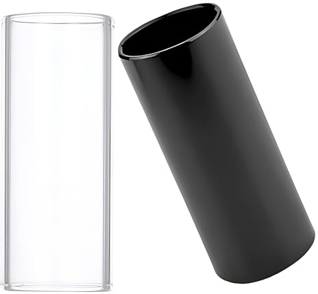 Xinpinzhou 2pcs Medium Glass Guitar Slide Ring, Steel and Glass | Finger Guitar Slides Tube fits Most Fingers. for Electric & Acoustic Guitar, Blues, Rock, Country. Smooth, Comfortable