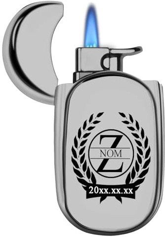 loongway Briquet Personnalisé Briquet Métallique Résistant aux Tempêtes - Gaz Flamme Bleue Métallique, Cadeau Homme Exigeant Fête des Pères Luxe