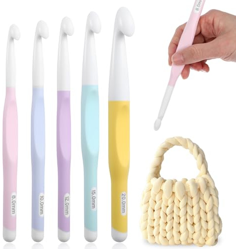 Ouligay 5PCS Large Crochet Hooks 8mm 10mm 12mm 15mm 20mm Ergonomic Crochet Hooks Set Long Crochet Needles for Chunky Yarn Knitting Blankets Shawl Carpet Scarves Multicolor