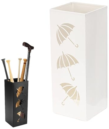 HIKENRI Schirmständer,Metall Regenschirmständer Am Eingang,Quadratischer Freistehender Schirmständer Regenschirm,Regenschirm Ständer Für Regenschirme,Spazierstöcke,Packpapier,Trekkingstöcke (Weiß)