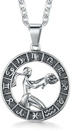 QYYZTQY Colgante del Signo del Zodiaco s para Mujeres y Hombres, Acero Inoxidable, constelación de Leo, medallón del horóscopo, joyería de astrología Celestial Retro