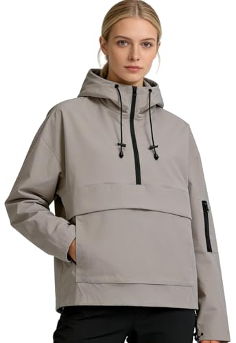 PUFFIT Rain Jacket Women, Lightweight Waterproof Jacket for Women with Kangaroo Pocket, Hood for Hiking, Walking