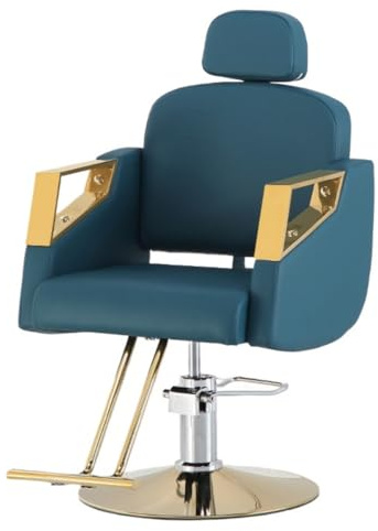 Fauteuil de barbier de salon pivotant à 360 degrés, fauteuil de coiffure et de rasage hydraulique en cuir, adaptable aux spas de beauté, Dark Blue, Round Disk
