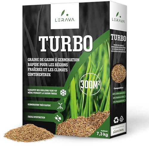 LERAVA TURBO Semi Prato Resistente (185 m²) – Tappeto Erboso a Crescita Rapida – Fine Tessitura, Verde Brillante e Denso – Ideale per Sole e Ombra, Alta Qualità Estetica - Sementi per prato