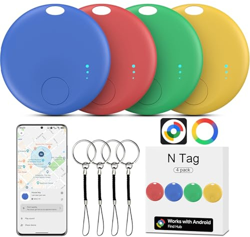Air tracker Android, 4 PCS Smart Tracker Tag GPS Localizzatore Chiavi Compatibile con Trova Dispositivo(Solo Android), Bluetooth Tracker Compatibile per Portafogli,Chiavi,Zaini, valigia (Multicolore)