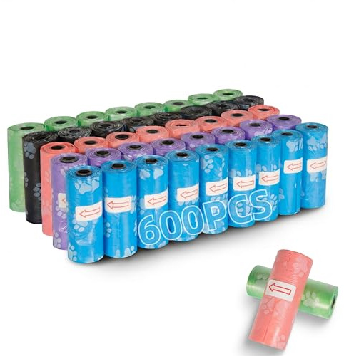 Withosent 600PCS Bolsas Caca Perro, 40 Rollos Bolsas Excrementos Perros con Porta Bolsas Caca Perro, A Prueba de Fugas Dog Poop Bags Accesorios Perro 30x22cm