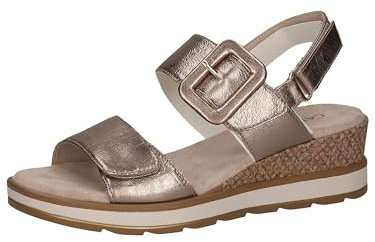 CAPRICE Damen Sandalen mit Absatz aus Leder mit Fußbett, Beige (Taupe Metallic), 42 EU
