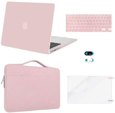 MOSISO Hülle Kompatibel mit MacBook Air 13 Zoll A1369 A1466 2010-2017 Release,Plastik Hartschale&Aktentasche & Tastaturschutz & Webcam Cover & Displayschutz, Rosenquarz