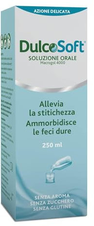 DulcoSoft Lassativo con Macrogol, Rimedi Stitichezza Adulti, Bambini - Senza Glutine, Senza Zucchero, Senza Lattosio - Lassativo Delicato per Irregolarità Intestinale, Stipsi (Soluzione Orale 250ml)