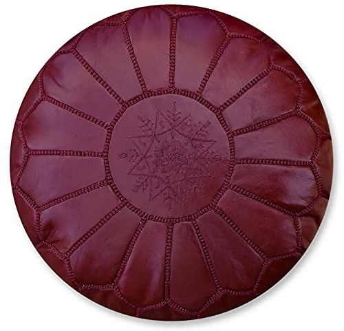 Poufs&Pillows Puffar & kuddar premium handgjord läderpuff - handgjord - levereras fylld - ottoman, fotpall, golvkudde (Bordeaux)