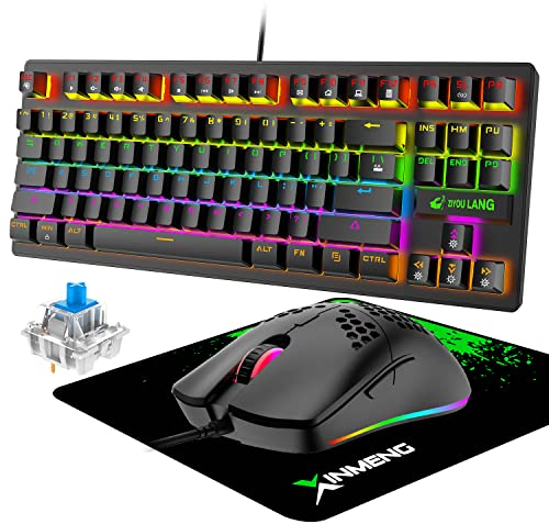 Tastatur- und Maus-Set mit Mauspad, ultraleichte G-Pro-Maus mit Wabenschale, TKL-Tastatur, Schwarze mechanische Tastaturen, Mäuse, RGB-Tastatur-Mauspad