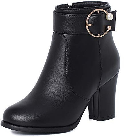 CuteFlats damankelstövlar blockklack 8 cm dragkedja fodrade, Pu svart, 45 EU