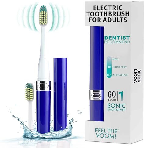 Voom Sonic Go 1 Series Battery-Operated Electric Toothbrush | Dentist Recommended | Portable Oral Care | 2 Minute Timer | Light Weight Design | Soft Dupont Nylon Bristles - Royal Blue