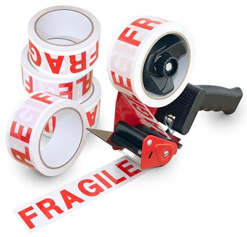 Rapesco 1682 Dispenser per Nastro Adesivo da Imballaggio 960 Germ-Savvy Antibatterico con 5 Rotoli di Nastro ‘Fragile’