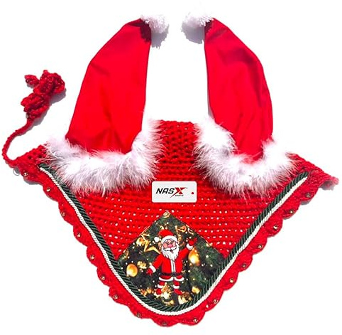 Christmas Santa Claus Horse Ear Bonnet Net Hat Hood Mask Fly veil Festive (FULL)