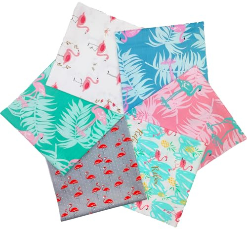 MIDUOLE Fat Quarters Fabric Bundles, 6 Pcs 100% Cotton 19.69” x 19.69” (50cmx50cm) Precut Quilting Fabric Squares Sheets for DIY Patchwork Sewing Quilting Crafting, No Repeat Design Flamingo Pattern.