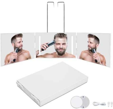 360-Grad-Spiegel, 3-Wege-Spiegel mit Halterungen, Verstellbarer Kosmetikspiegel für Badezimmer Schlafzimmer Make-up Dusche Rasieren Styling Schneiden (LED)