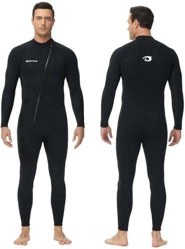 Owntop Hommes Combinaison de Plongée 3/2mm - Combinaison Humide à Fermeture Éclair Avant, Stretch Pro Néoprène Thermique Longueur Complète pour Surf Plongée avec Tuba, Homme Noir M