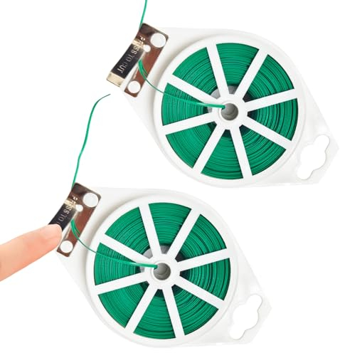 Fil Jardinage Vert, Fil de Attache Plante, 2 Roll 200 M Ajustable Attaches Jardin avec Coupe Fil de Fer, pour Lier des tomates Plante Grimpante Les Arbustes et Les Fleurs(Vert)