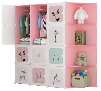MAGIC SELECT Armadio Modulare per Bambini, Scaffalatura e Organizer, 16 Moduli, 140x105 cm, Rosa