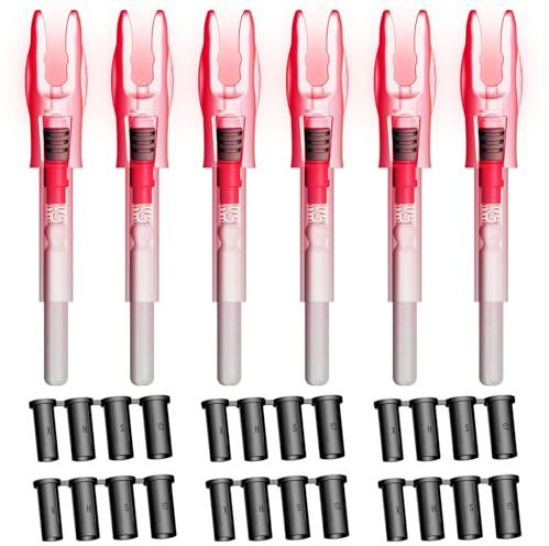 Linpeng 6PCS G Lighted Nocks for Arrows .165 .204 .233 .244 .246 with ON/Off Switch with H, S, GT Bushings LED Arrow Nocks (Red)