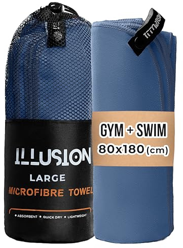illusion Swimming Towels for Adults 80x180cm – Extra Large Microfibre Towel | Compact, Lightweight & Fast Drying Towel, Perfect for Gym, Travel, Ideal for Post-Workout Showers and After Swimming