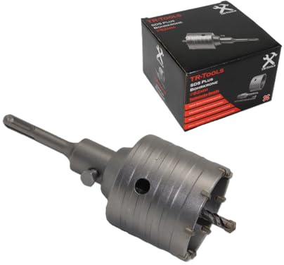 TR-TOOLS 82mm Bohrkrone SDS Plus- verstärkte Bauart - Hammerschlagfest - 4 Schneiden Zentrierbohrer - Dosenbohrer - Bohrkrone Steckdose für Mauerwerk und Beton