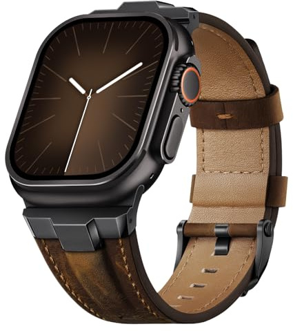 Suitisbest Läderarmband kompatibelt med Apple Watch Ultra 2 armband 49 mm 46 mm 45 mm 44 mm 42 mm, äkta läder, robust metallanslutning för iWatch Ultra 10 9 8 7 6 5 4 3 SE