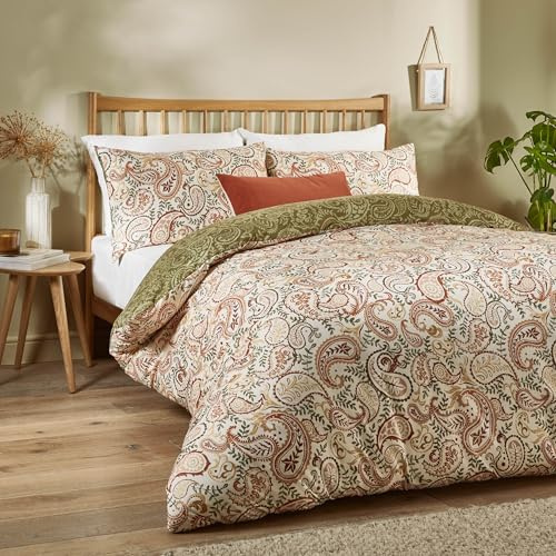 Copripiumino Anika Duvet Day - Biancheria da letto reversibile con stampa Paisley, toni terrosi e design tradizionale (Multicolore - Matrimoniale)