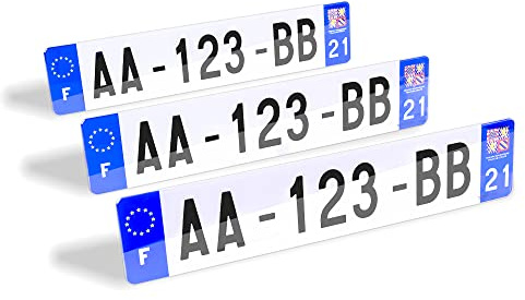 3 placas de matrícula para coche y remolque, homologado, SIV, 520 x 110 mm, extra resistencia a los golpes, a la intemperie y a los rayos UV. Plexi