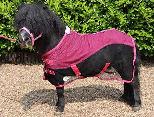 Ruggles Tappeto refrigerante in pile/rete per pony Shetland, cavallo in miniatura, asino, ideale per i viaggi, per raffreddare e asciugare dopo l'esercizio fisico o il bagno (nero/rosa, 122 cm)