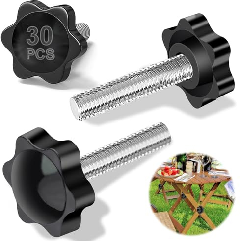 Hexizexi 30 viti con impugnatura a stella, M6 x 20 mm, viti a testa zigrinata M6, dado a stella con manico, colore nero, per macchine utensili, prodotti elettronici, produzione di mobili